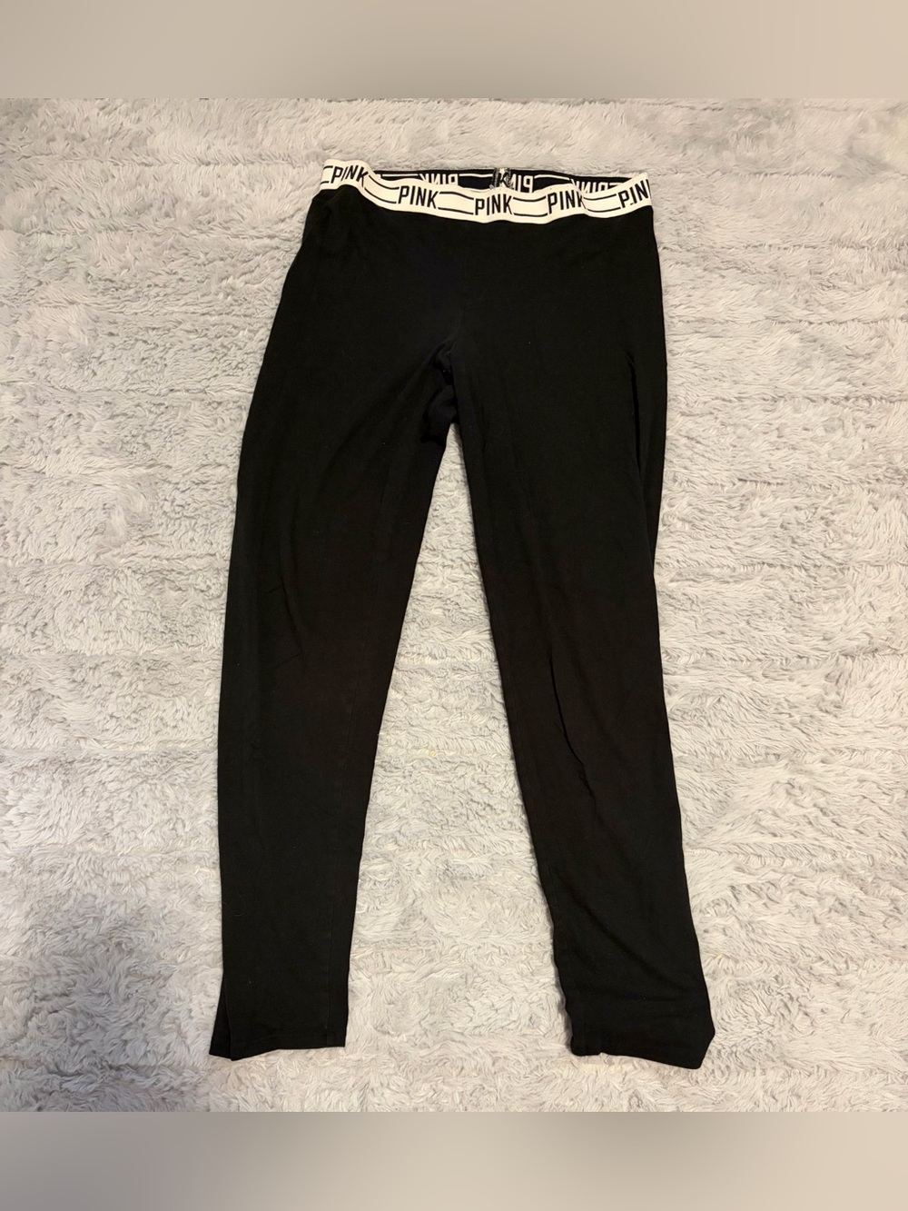 PINK Victoria's Secret Black Cotton Logo Waistband Leggings - Size L